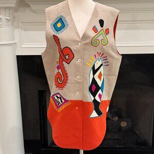 🎨 I.B. Diffusion Vintage Abstract Linen Blend Vest – Size 8